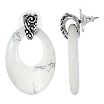 1928 Pewter Stone Oval Doorknocker Drop Earrings