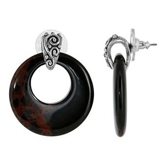 1928 Pewter Stone Round Doorknocker Drop Earrings