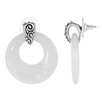 1928 Pewter Stone Round Doorknocker Drop Earrings