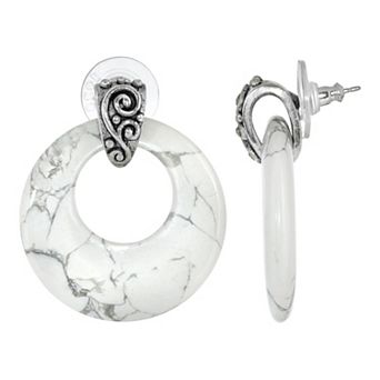 1928 Pewter Stone Round Doorknocker Drop Earrings