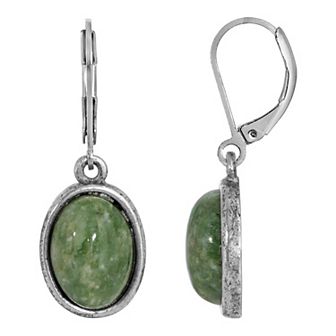 1928 Silver Tone Stone Oval Drop Earrings