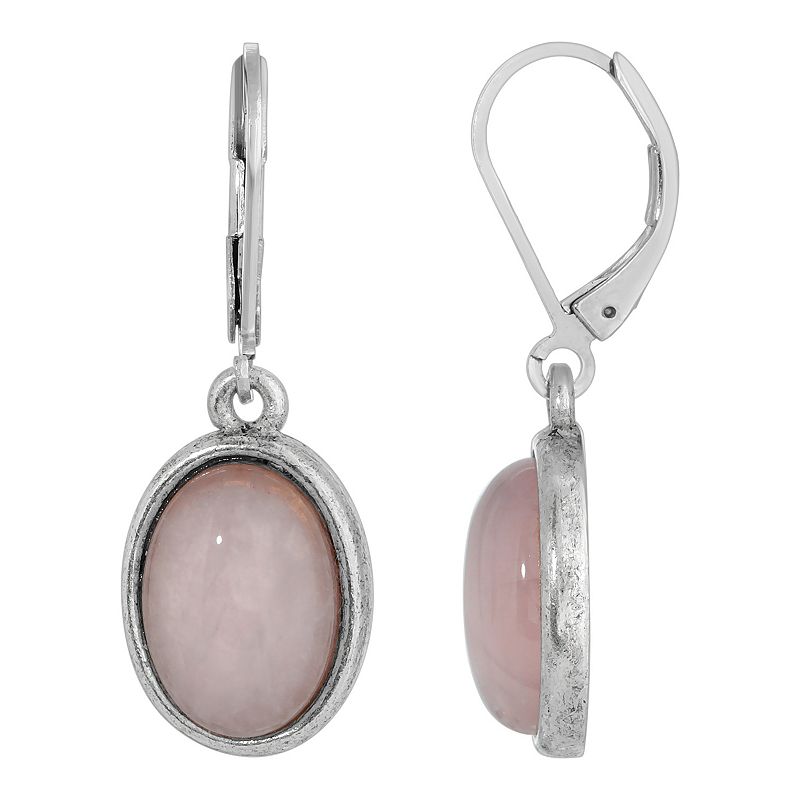 1928 Silver Tone Stone Oval Drop Earrings, Womens, Pink