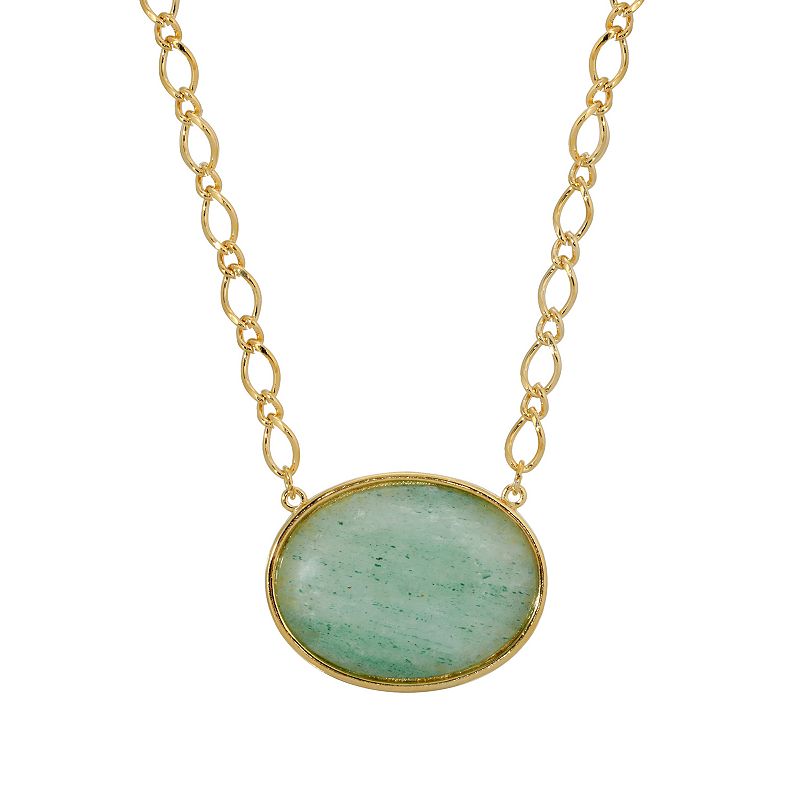 1928 Gold Tone Oval Stone Pendant Necklace, Womens, Size: 16, Green
