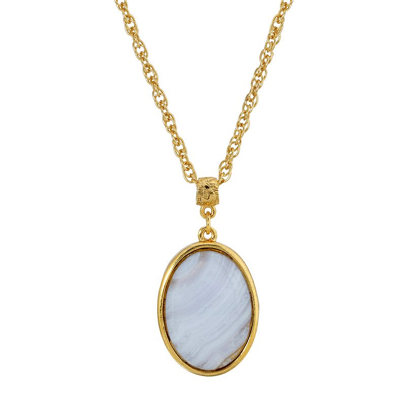 1928 Gold Tone Oval Pendant Necklace, Womens, Size: 16, Blue
