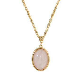 1928 Gold Tone Oval Pendant Necklace