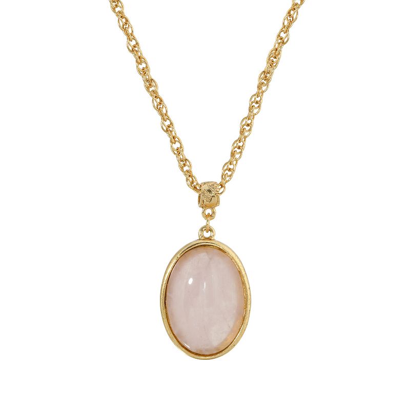 1928 Gold Tone Oval Pendant Necklace, Womens, Size: 16, Pink