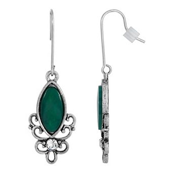 1928 Silver Tone Stone Filigree Drop Earrings