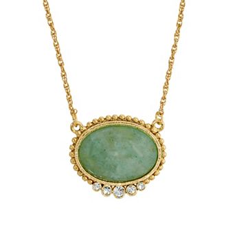 1928 Gold Tone Simulated Crystal & Stone Pendant Necklace