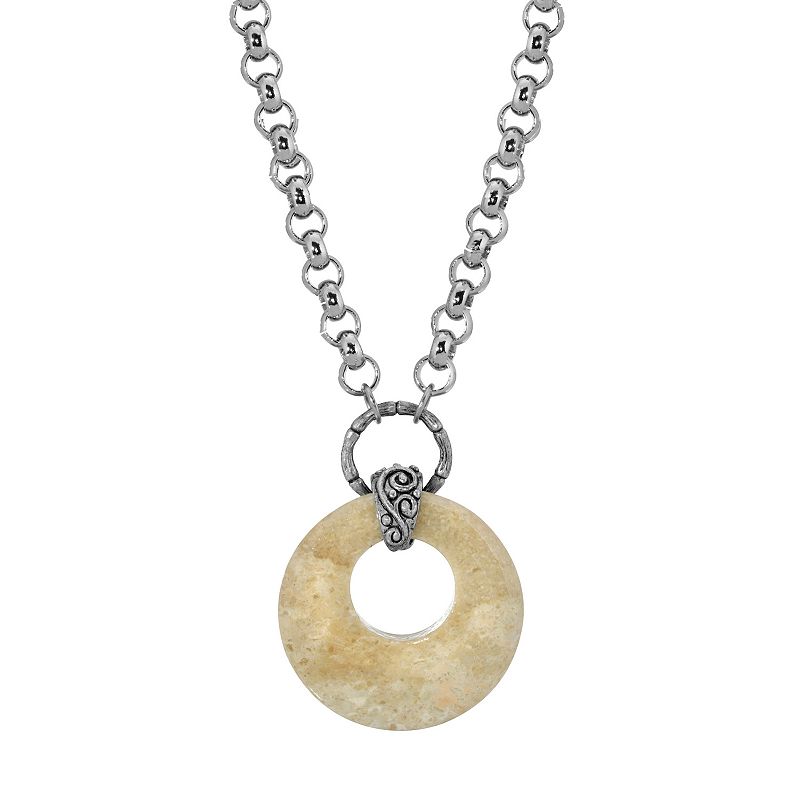 62635234 1928 Silver Tone Round Stone Pendant Necklace, Wom sku 62635234