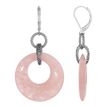 1928 Silver Tone Rose Quartz Double Drop Earrings