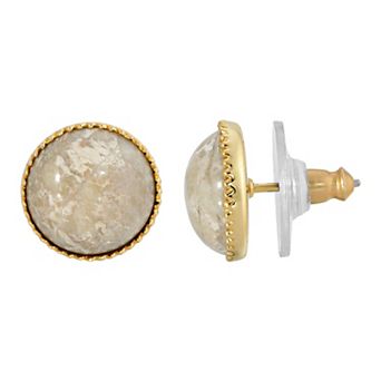 1928 Gold Tone Round Stone Button Earrings