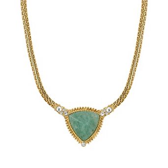 1928 Gold Tone Triangle Stone Pendant Necklace