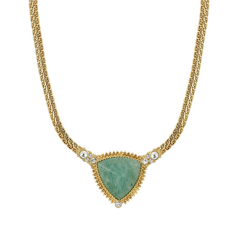 1928 Gold Tone Triangle Stone Pendant Necklace, Womens, Size: 16, Green