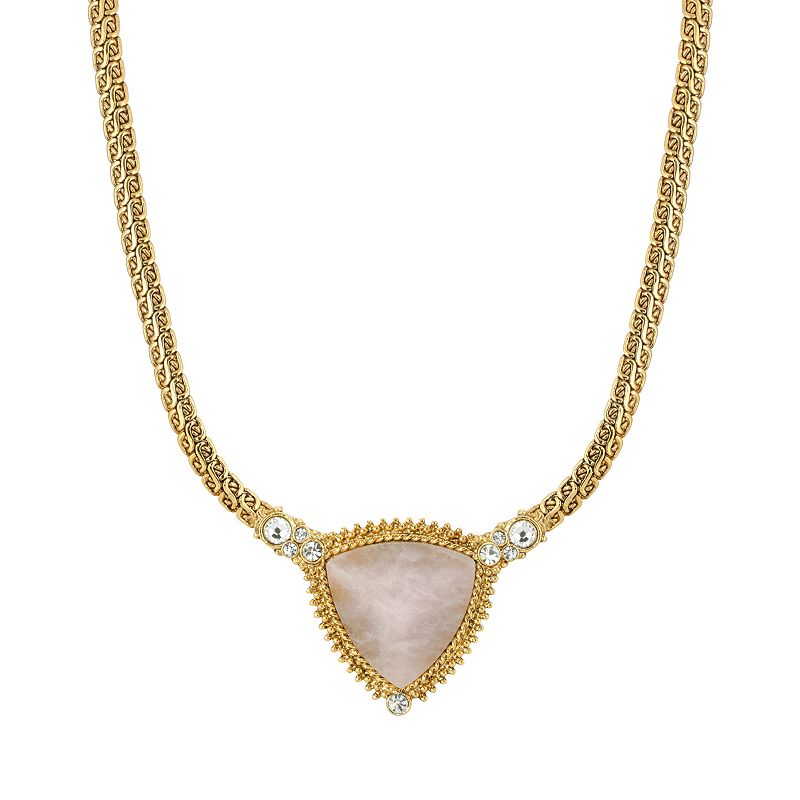 1928 Gold Tone Triangle Stone Pendant Necklace, Womens, Size: 16, Pink