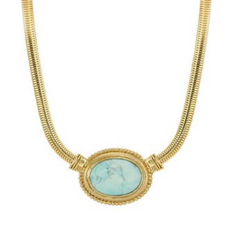 1928 Gold Tone Oval Stone Pendant Necklace