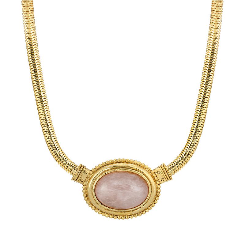 1928 Gold Tone Oval Stone Pendant Necklace, Womens, Size: 16, Pink