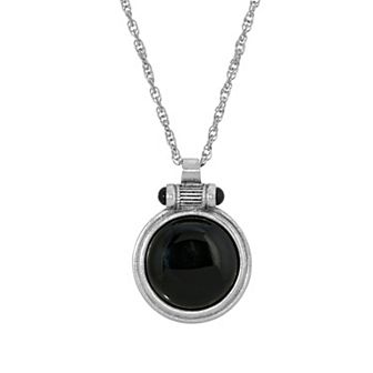 1928 Silver Tone Round Stone Pendant Pendant Necklace