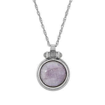 1928 Silver Tone Round Stone Pendant Pendant Necklace