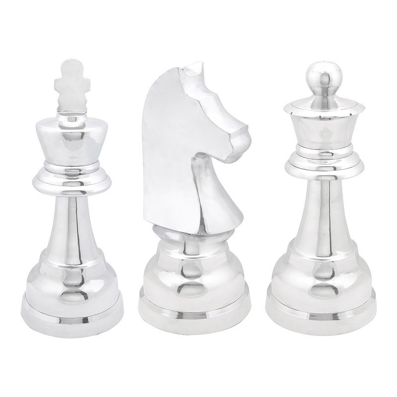 Stella & Eve Metallic Decorative Chess Piece Table Decor 3-piece Set, Grey,