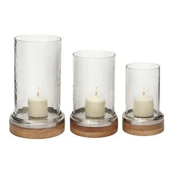 Stella & Eve Modern Mango Wood & Aluminum Cylindrical Candle Holders 3 pc Set