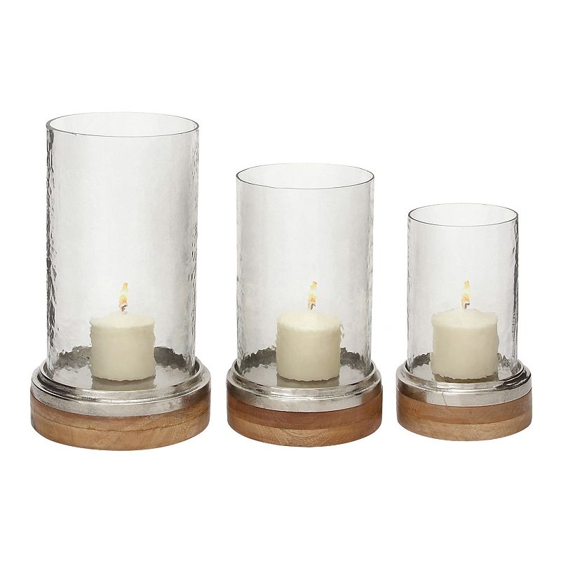 Set of 3 Mango Wood and Aluminum Candle Holders - Olivia & May