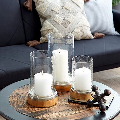 Stella & Eve Modern Mango Wood & Aluminum Cylindrical Candle Holders 3-pc. Set
