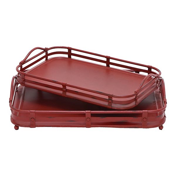 Stella & Eve Red Vintage Inspired Decorative Tray Table Decor 2piece Set