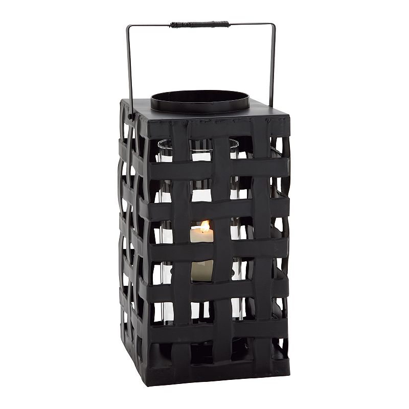 Stella & Eve Eclectic Metal & Glass Weaved Candle lantern, Black, Large