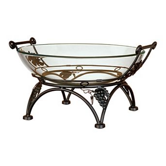 Stella & Eve Traditional Clear Glass & Iron Arched Vine & Grape Designed Glass Bowl Server