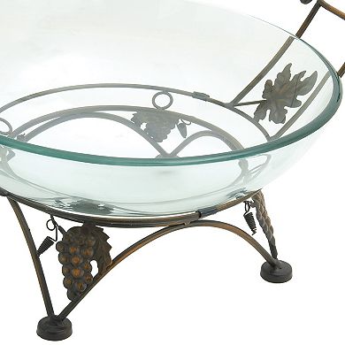 Stella & Eve Traditional Clear Glass & Iron Arched Vine & Grape Designed Glass Bowl Server