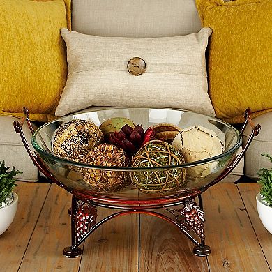 Stella & Eve Traditional Clear Glass & Iron Arched Vine & Grape Designed Glass Bowl Server