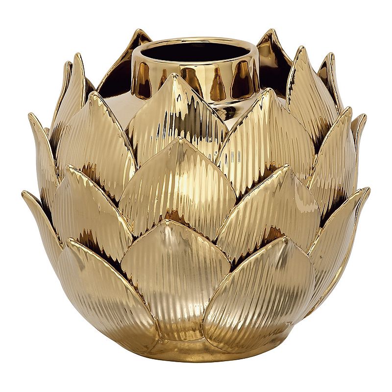 Stella & Eve Electroplated Gold Lotus Vase, Beig/Green, Small