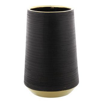 CosmoLiving by Cosmopolitan Matte Porcelain Vase with Metallic Gold Rim & Ridged Texture