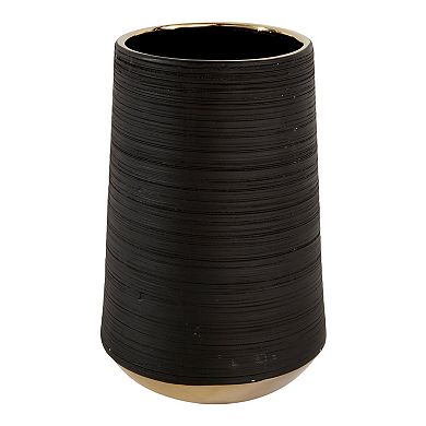 Stella & Eve Matte Porcelain Vase with Metallic Gold Rim & Ridged Texture