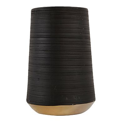 Stella & Eve Matte Porcelain Vase with Metallic Gold Rim & Ridged Texture