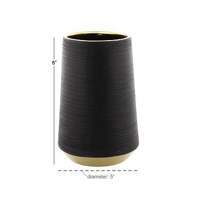 Stella & Eve Matte Porcelain Vase with Metallic Gold Rim & Ridged Texture