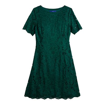 fitted lace wedding dress Short Sleeve Lace Open Back Fit and Flare Mini Dress main image 0
