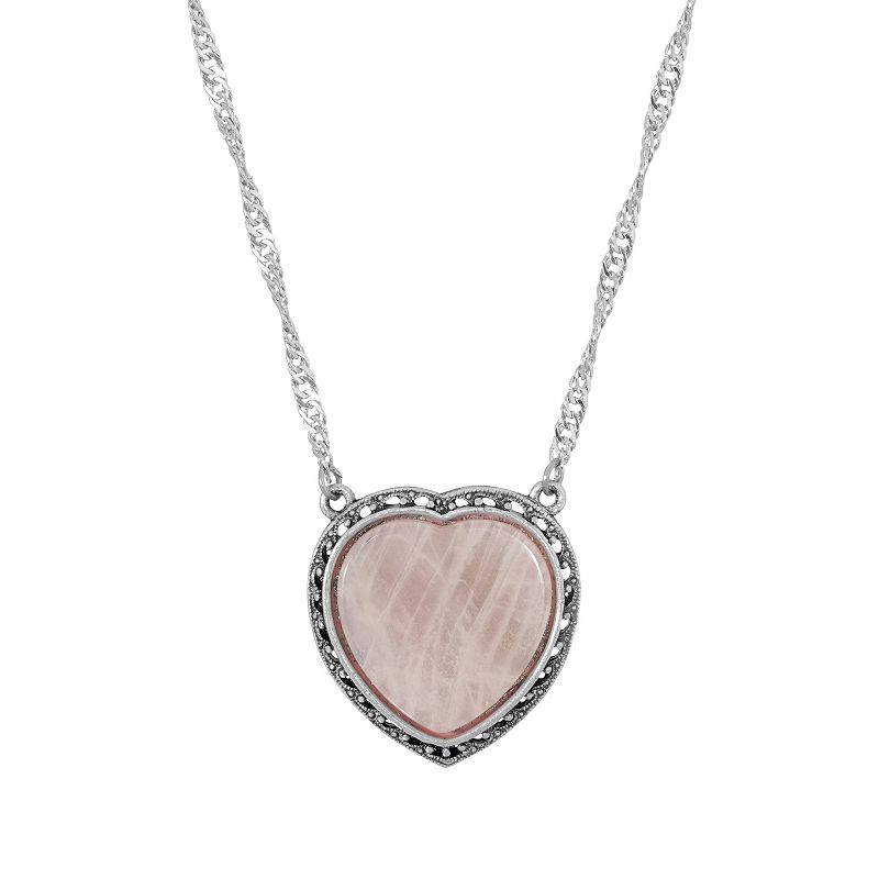 1928 Silver Tone Stone Heart Pendant Necklace, Womens, Size: 16, Pink