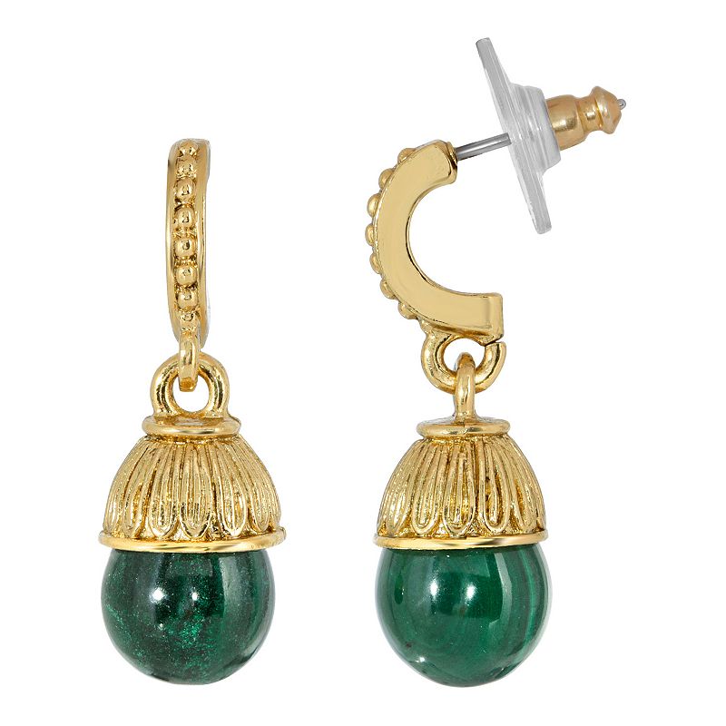 1928 Gold Tone Malachite C-Hoop Drop Earrings, Womens, Green