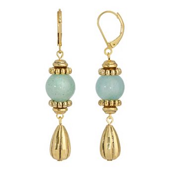 1928 Gold Tone Aventurine Linear Drop Earrings