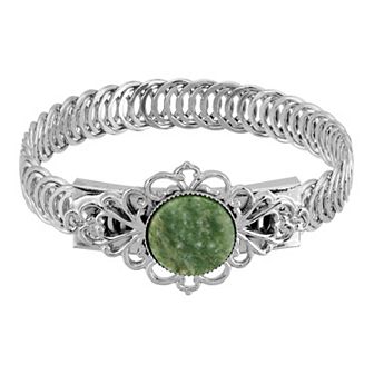 1928 Silver Tone Green Aventurine Belt Bracelet