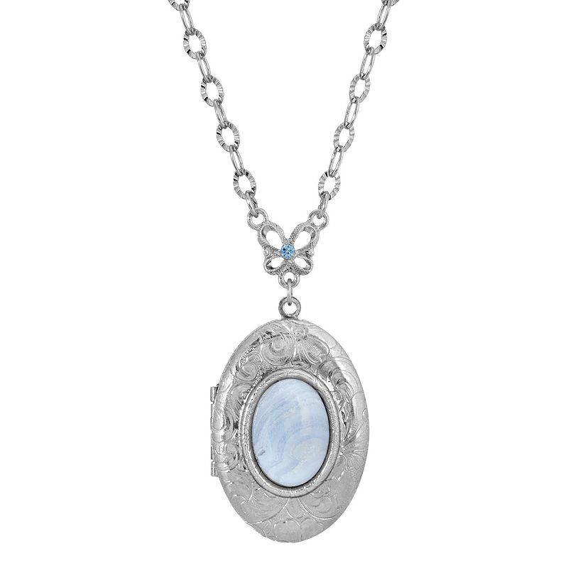 1928 Silver Tone Blue Lapis Oval Locket Pendant Necklace, Womens, Size: 2