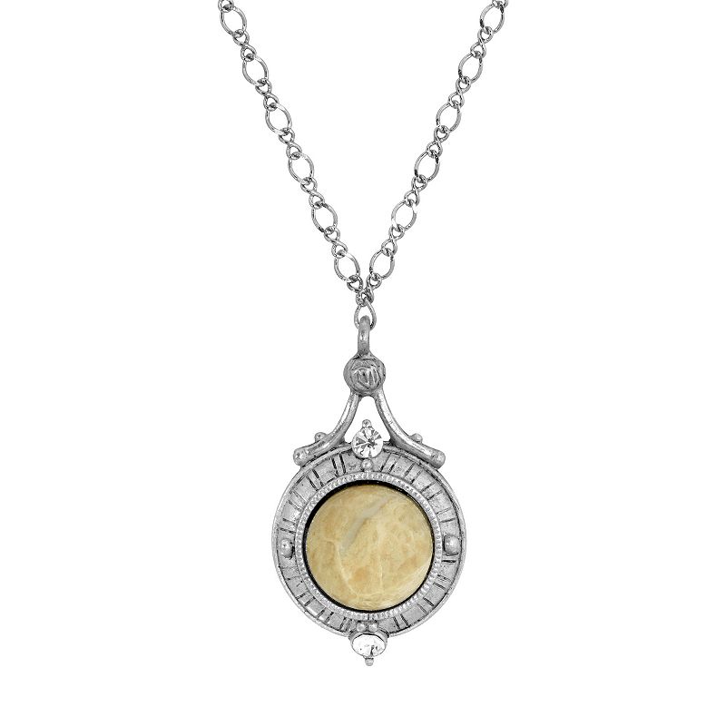 1928 Silver Tone Riverstone Round Stone Pendant Necklace, Womens, Size: 1