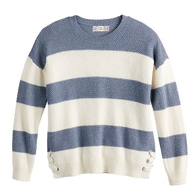 Juniors' Pink Republic Side Lace-Up Crewneck Sweater