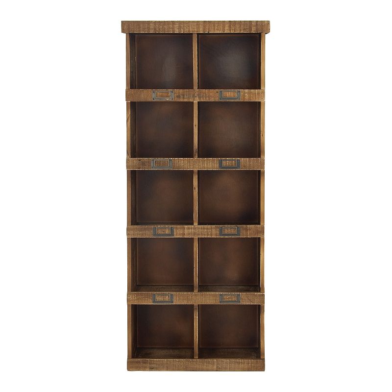 DecMode Rustic Bookcase Inspired Wood Wall Shelf with 10 Square Units and Brown Wood Grain Finish  18 W x 42 H