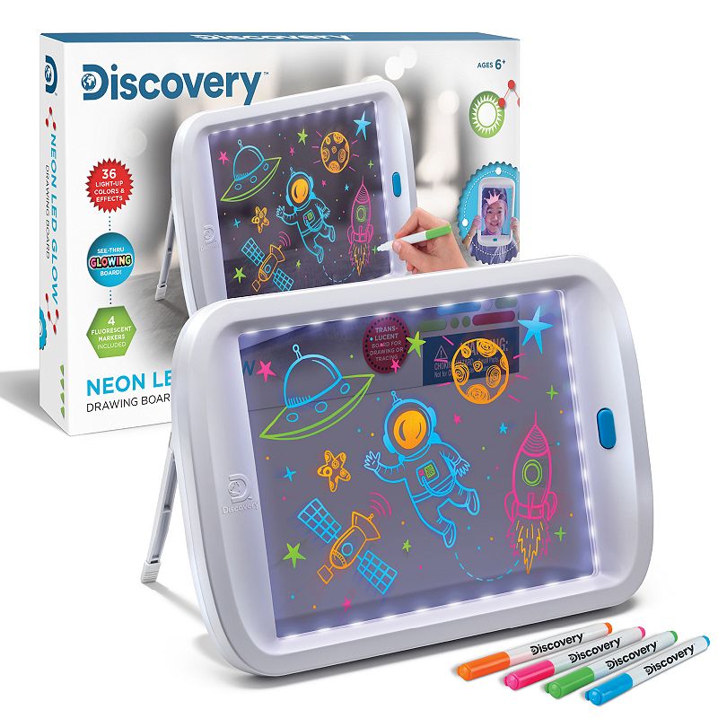 Discovery Kids Neon LED Glow Drawing Board With 4 Fluorescent Markers  Toys Gifts for Toddler  Boys and Girls