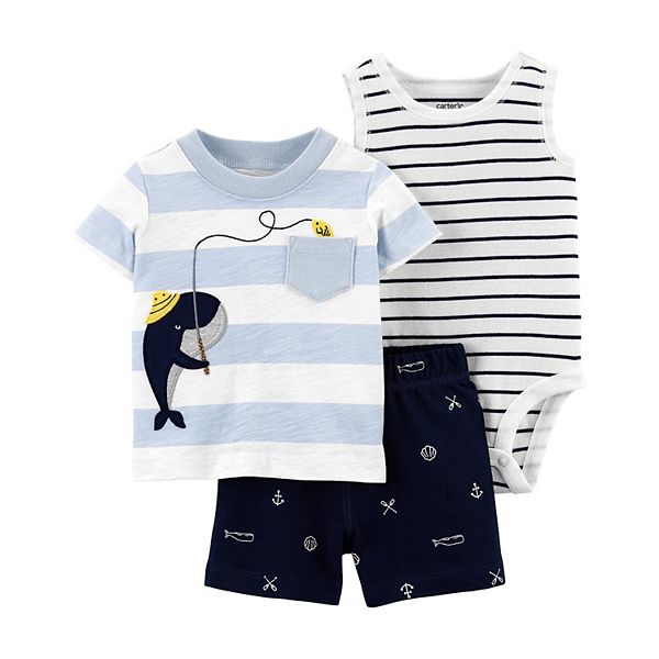 Baby Boy Carter's 3-Piece Whale Tee, Bodysuit & Shorts Set