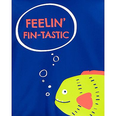 Toddler Boy Carter's "Feeling Fin-tastic" Rash Guard Top & Swim Trunks Set