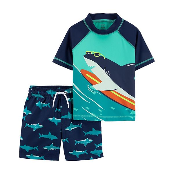 Toddler Boy Carter's Shark Rash Guard Top &amp; Swim Trunks Set