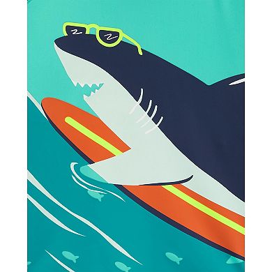 Toddler Boy Carter's Shark Rash Guard Top & Swim Trunks Set